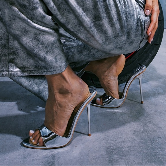 PLT Silver Pointed High Mules (US 8) - Picture 1 of 3